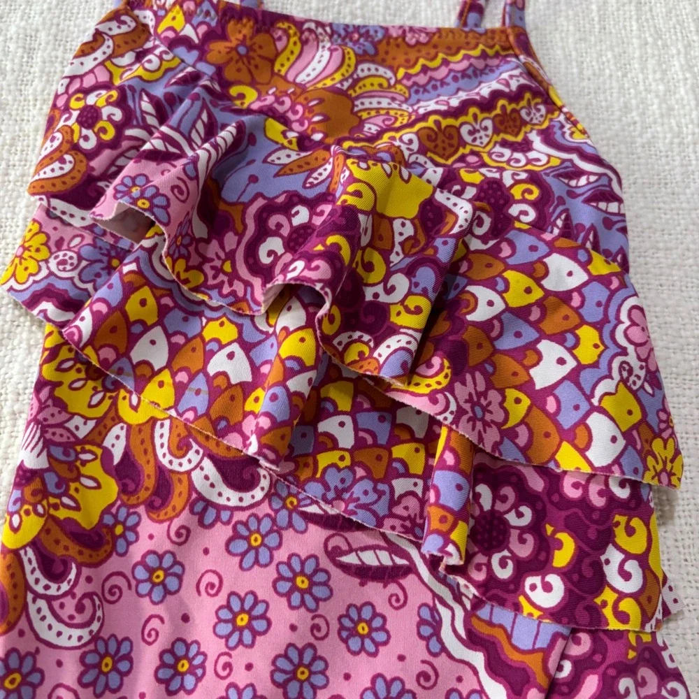 Garnet Hill Kids Girls Pink Purple Paisley Floral Ruffle One Piece Swimsuit 4